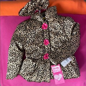 Girls gold leopard rosette puffer coat and hat